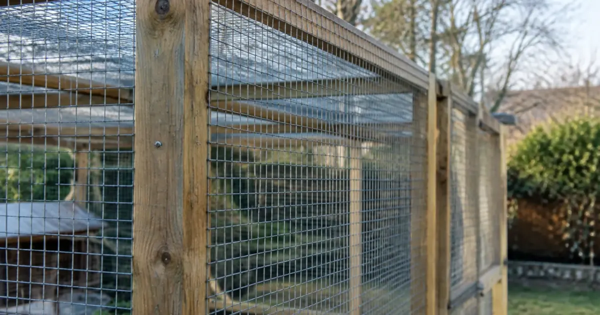 Charpente bois verticale recouverte de grillage metallique robuste