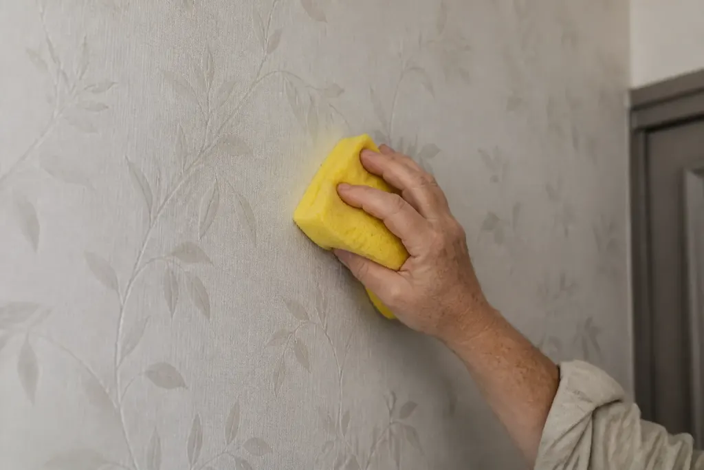 Eponge humide essuyant motif papier peint mural
