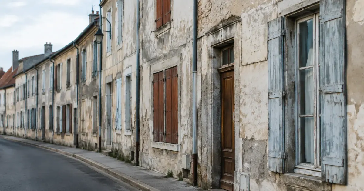 facades delabrees alignees le long de rues vides