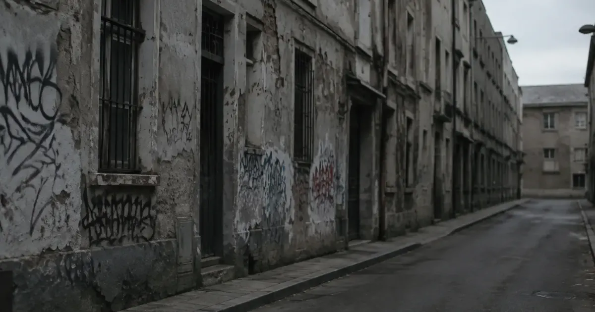 Facades grises taggues rues urbaines desertes sombres